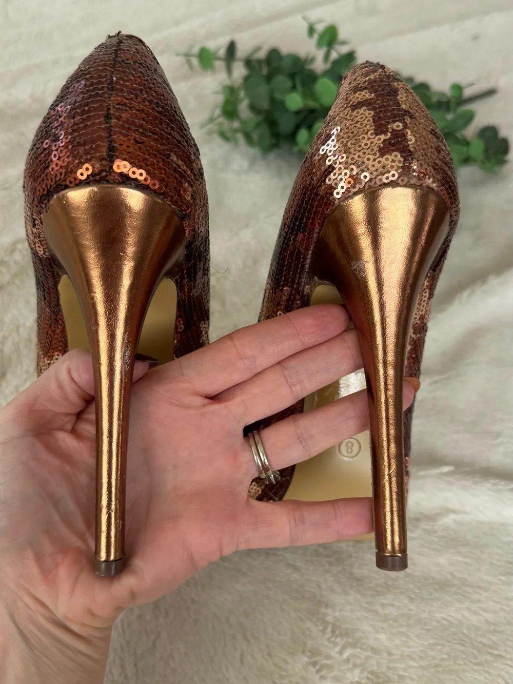 Mascotte Rose Gold Sequin Peep-Toe Heels